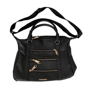Rampage Black Leather Purse. Gold zippers. handles/crossbody strap. Like…